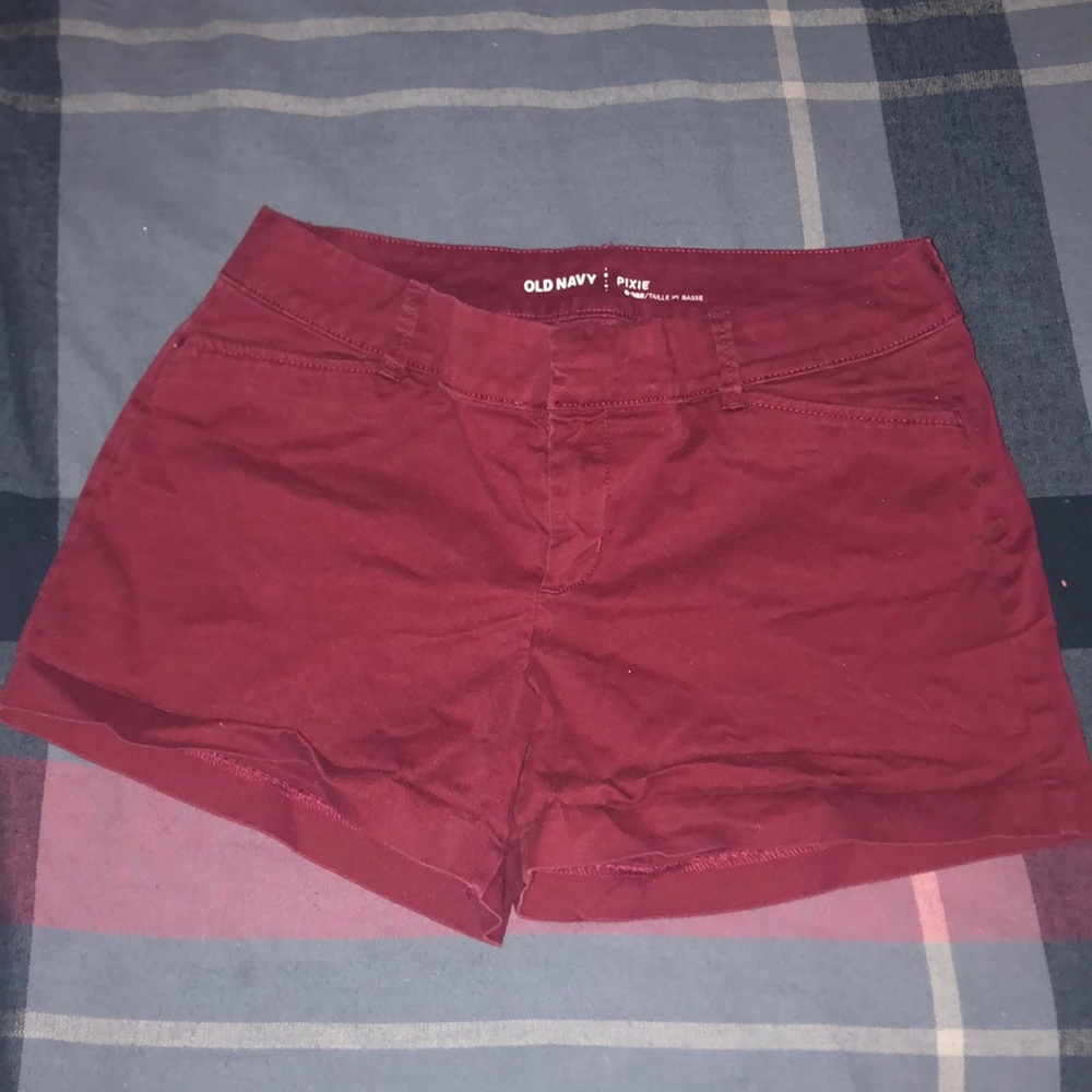 Old Navy, maroon shorts.